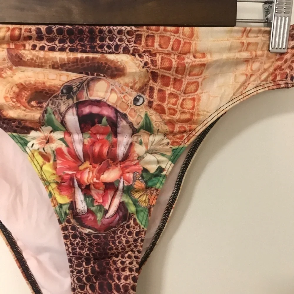 Hot as Hell snake floral animal print high waist bikini bottoms size L